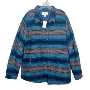 Sun & Stone Mens Blue Multicolor Stripe Lined Shacket Snap Front Size XXL NWT